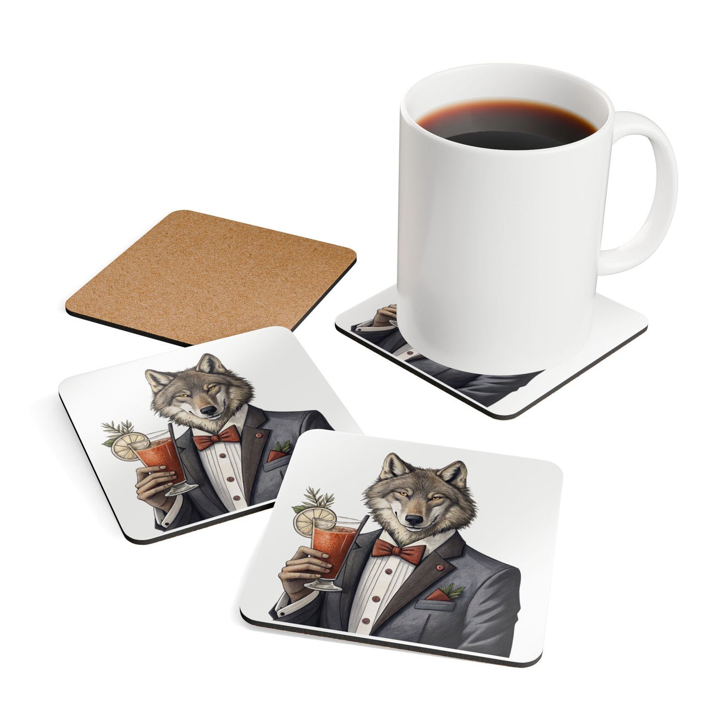 Hair of the Dog "Wolf" Animal-Themed Coaster Set, Unique Home Bar Decor, Cocktail Accessories, Gift for Animal Lovers, Party Decor