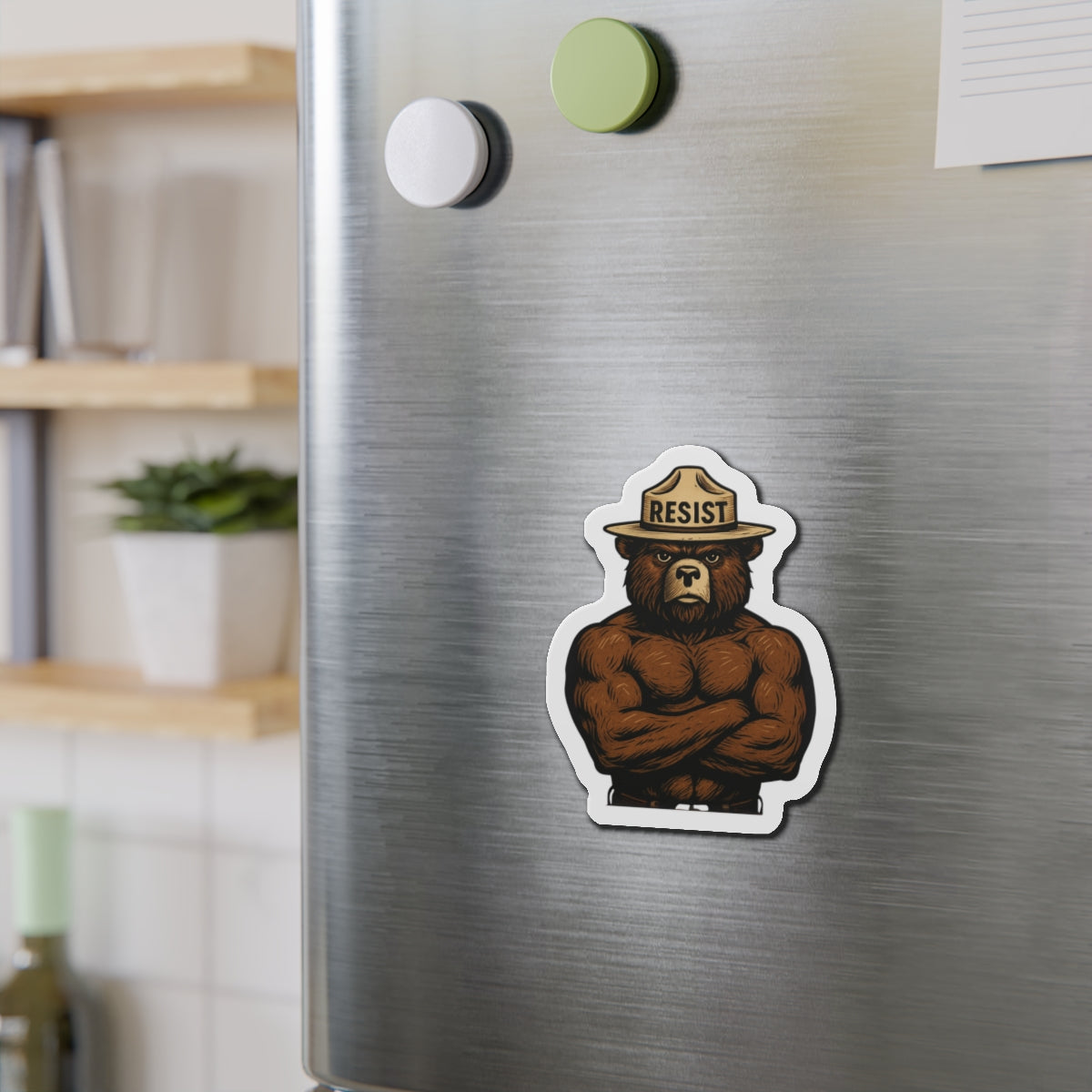 Smokey Says Resist | Bear Die-Cut Magnets | Motivational Fridge Decor, Unique Gift for Nature Lovers, Strength and Empowerment