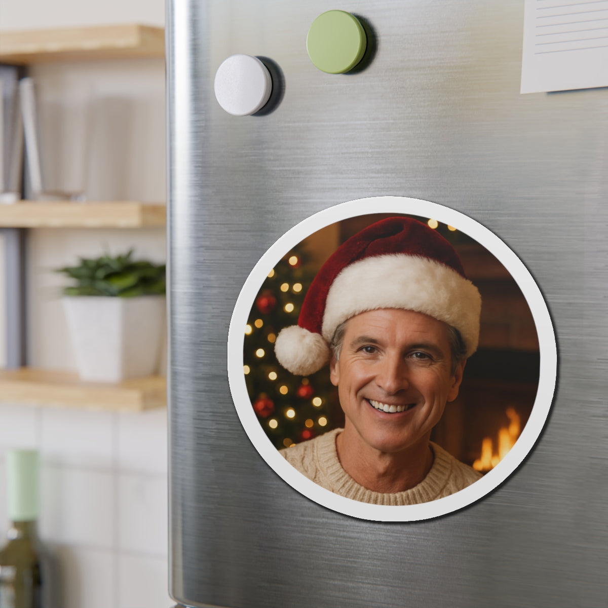 Gavin Newsom Christmas Magnetic Decoration | Die-Cut Magnet | Christmas Holiday Refrigerator Magnet | California Governor Decor