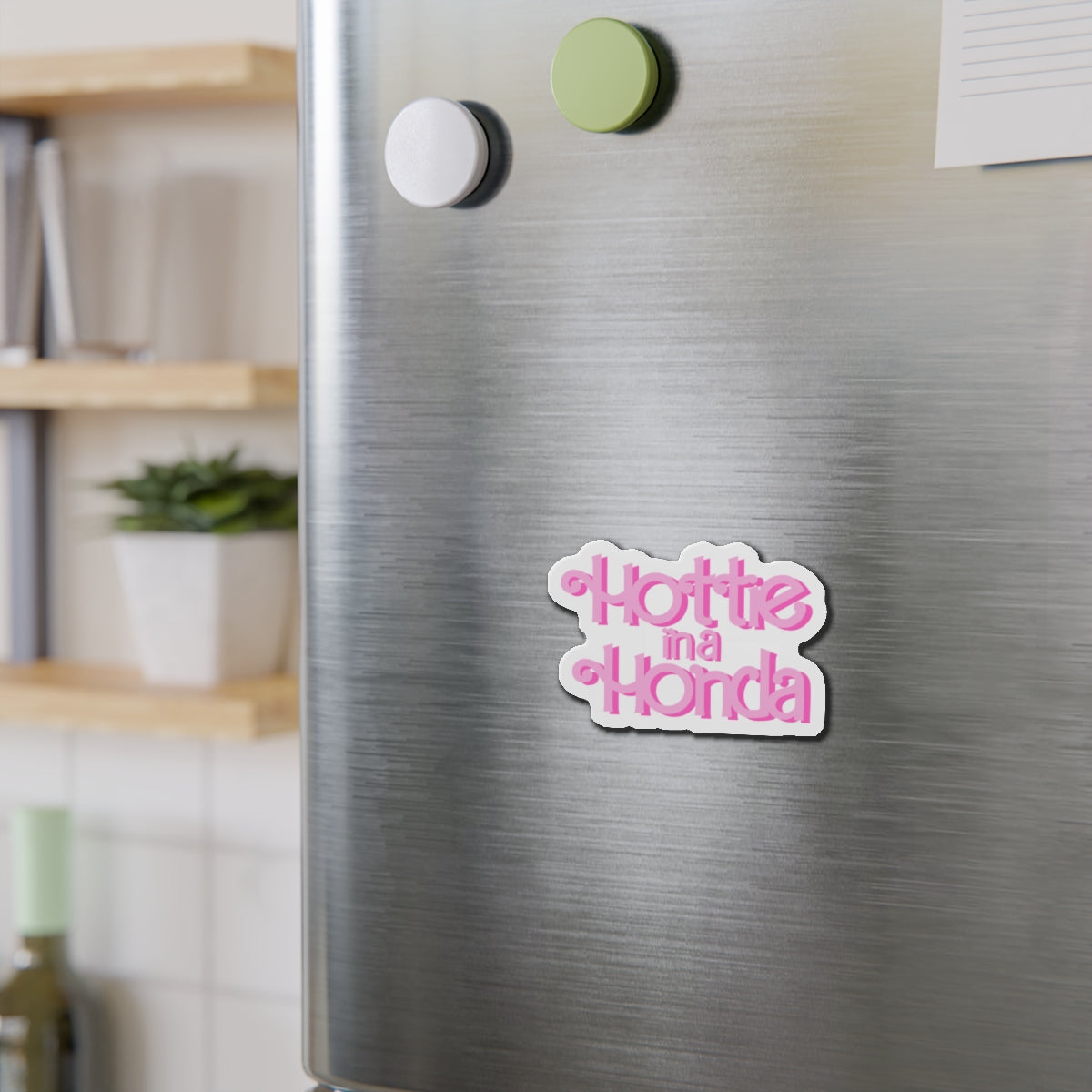 Hottie in a Honda Car Magnet, Trendy Refrigerator Decor, Fun Gift for Car Enthusiasts, Pink Die-Cut Magnet, Cute Home Accessories