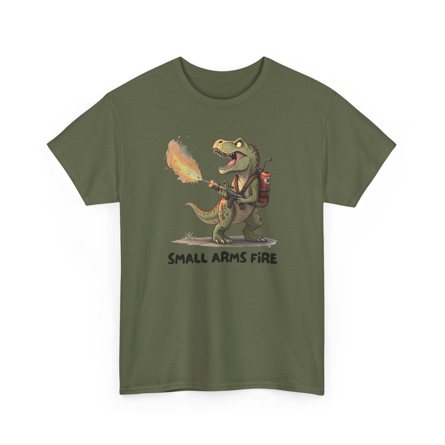 Small Arms Fire | Funny Dinosaur Tee, Unisex Cotton T-Shirt, Gift for Dino Lovers, Casual Wear, Birthday, Humor Tee, Small Arms Fire