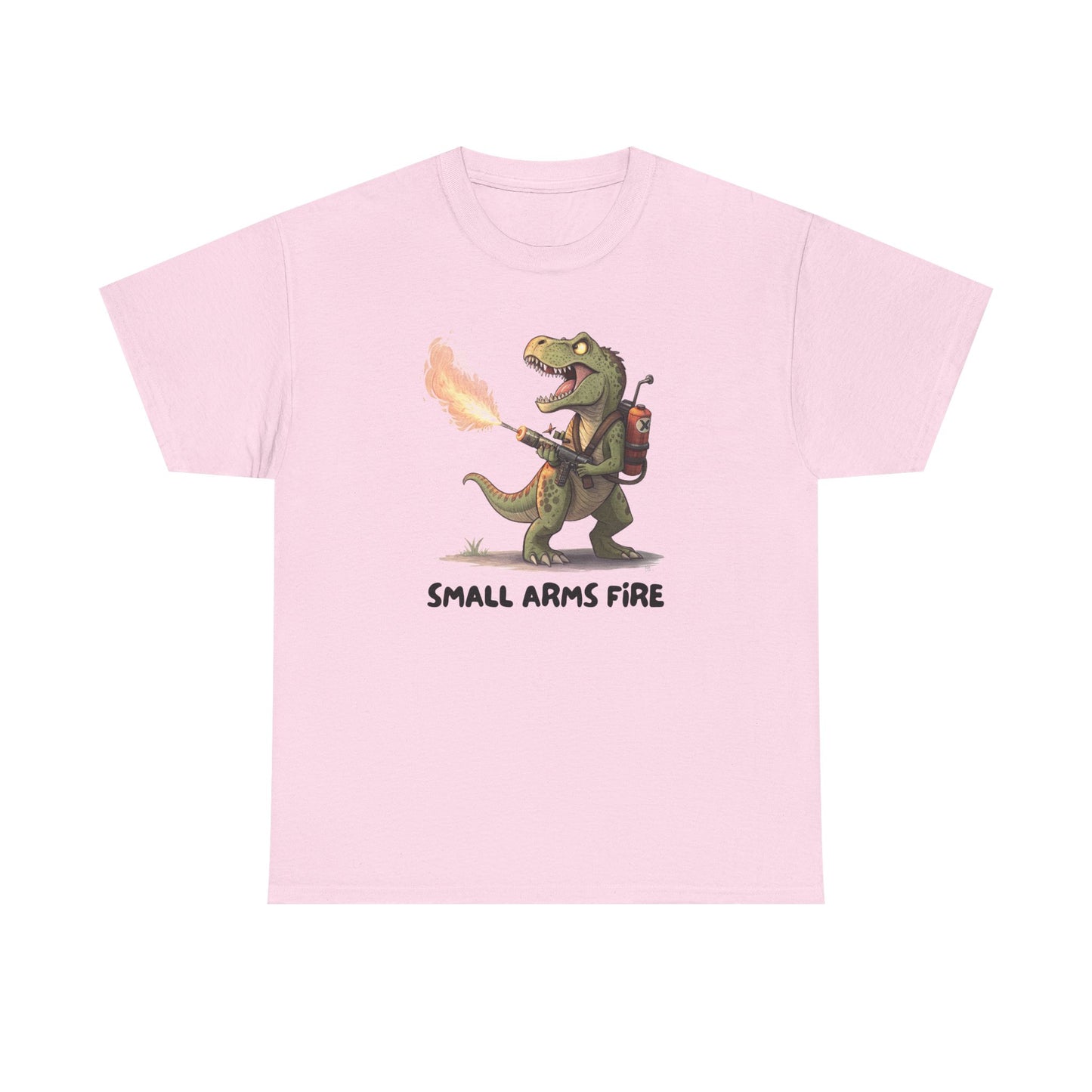 Small Arms Fire | Funny Dinosaur Tee, Unisex Cotton T-Shirt, Gift for Dino Lovers, Casual Wear, Birthday, Humor Tee, Small Arms Fire