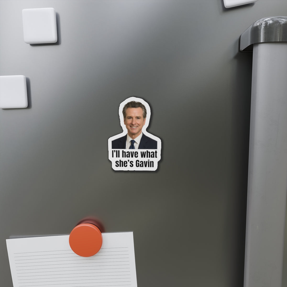 Gavin Newsom Humorous Die-Cut Magnets: Fun Kitchen Decor for Political Fans, Office Humor, Gift for Friends, Collectible Magnet
