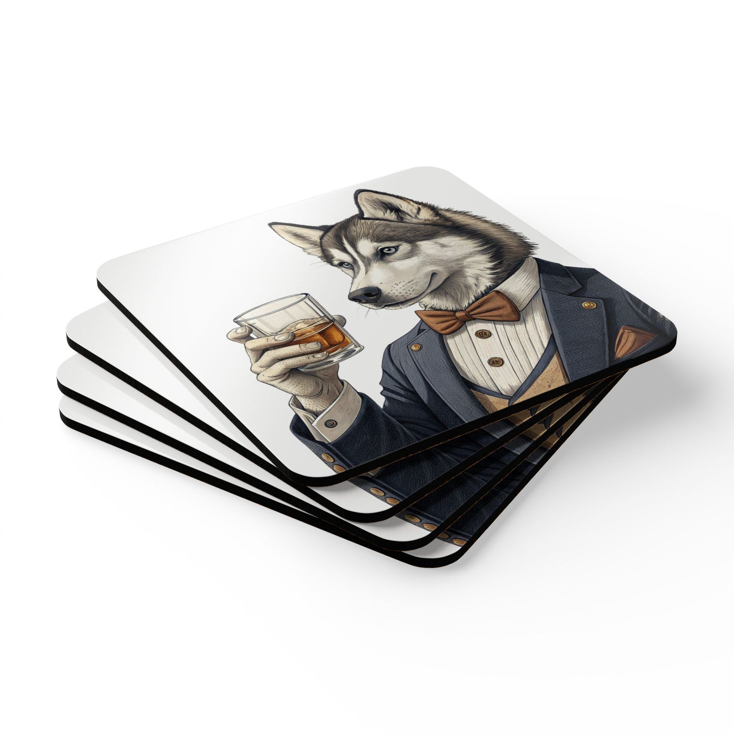 Hair of the Dog "Husky" Whimsical Animal Coaster Set | Reusable Drink Coasters | Home Bar Decor | Unique Gift for Dog Lovers