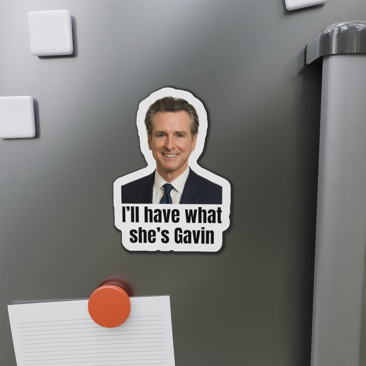 Gavin Newsom Humorous Die-Cut Magnets: Fun Kitchen Decor for Political Fans, Office Humor, Gift for Friends, Collectible Magnet