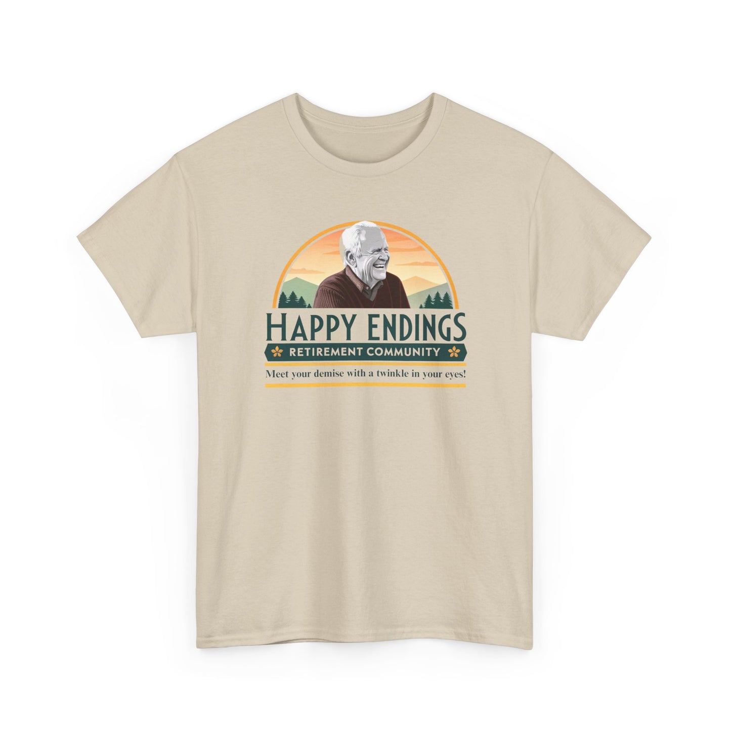 Retirement Community Tee - Happy Endings Fun Shirt, Unisex Cotton Tee, Gift for Retiree, Retirement Party Tee, Humor Shirt