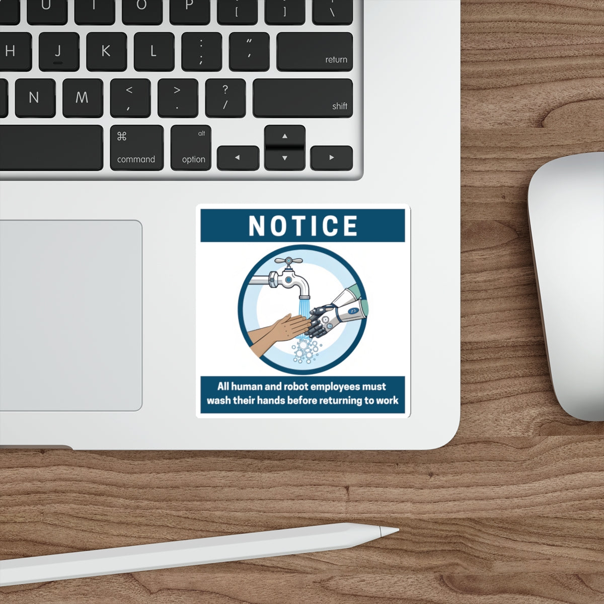Employees Must Wash Hands | Humorous Notice Die-Cut Stickers | Robot & Human Hygiene Reminder, Funny Office Decor, Workplace Humor