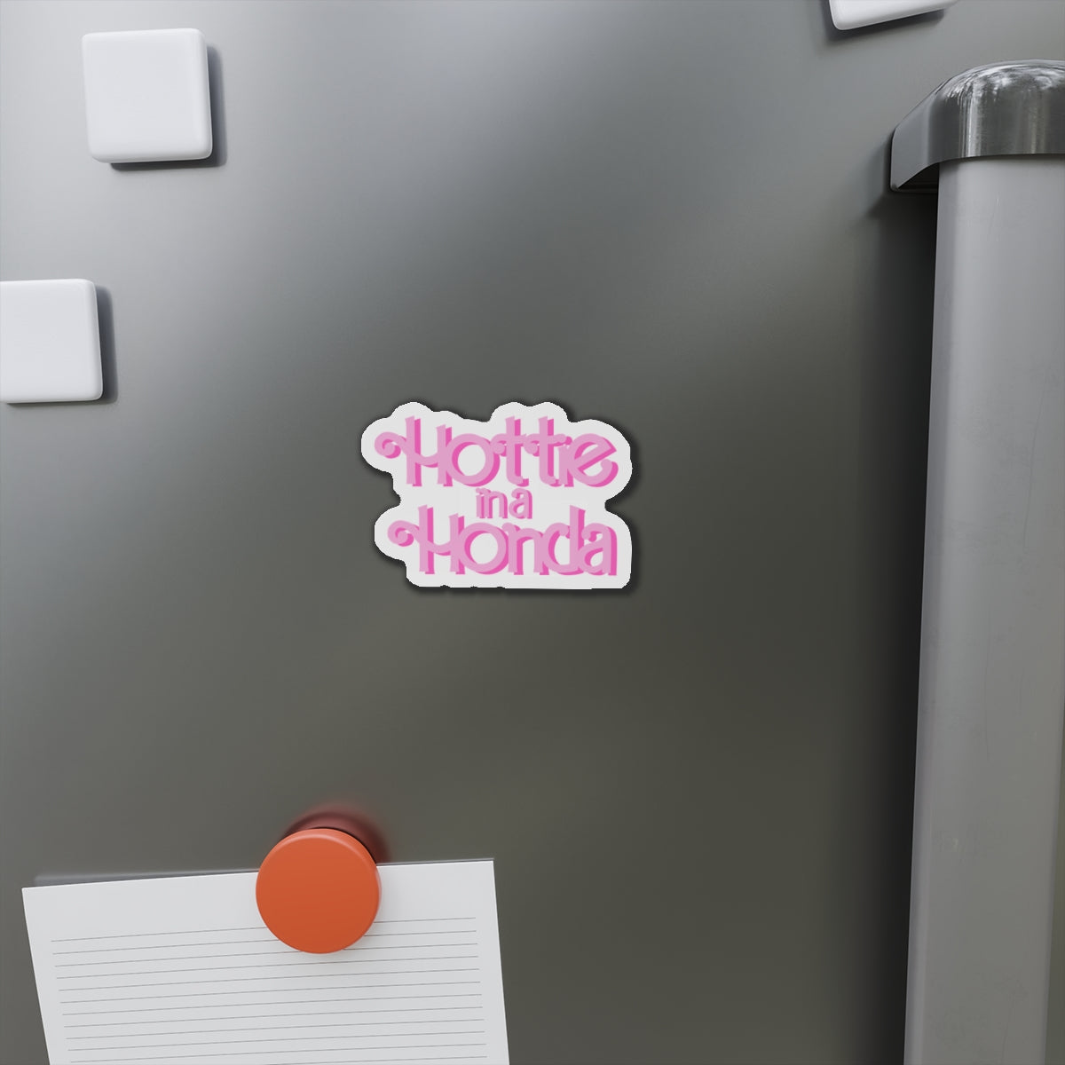 Hottie in a Honda Car Magnet, Trendy Refrigerator Decor, Fun Gift for Car Enthusiasts, Pink Die-Cut Magnet, Cute Home Accessories