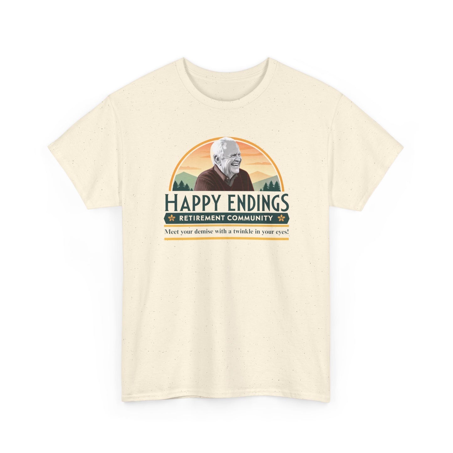 Retirement Community Tee - Happy Endings Fun Shirt, Unisex Cotton Tee, Gift for Retiree, Retirement Party Tee, Humor Shirt