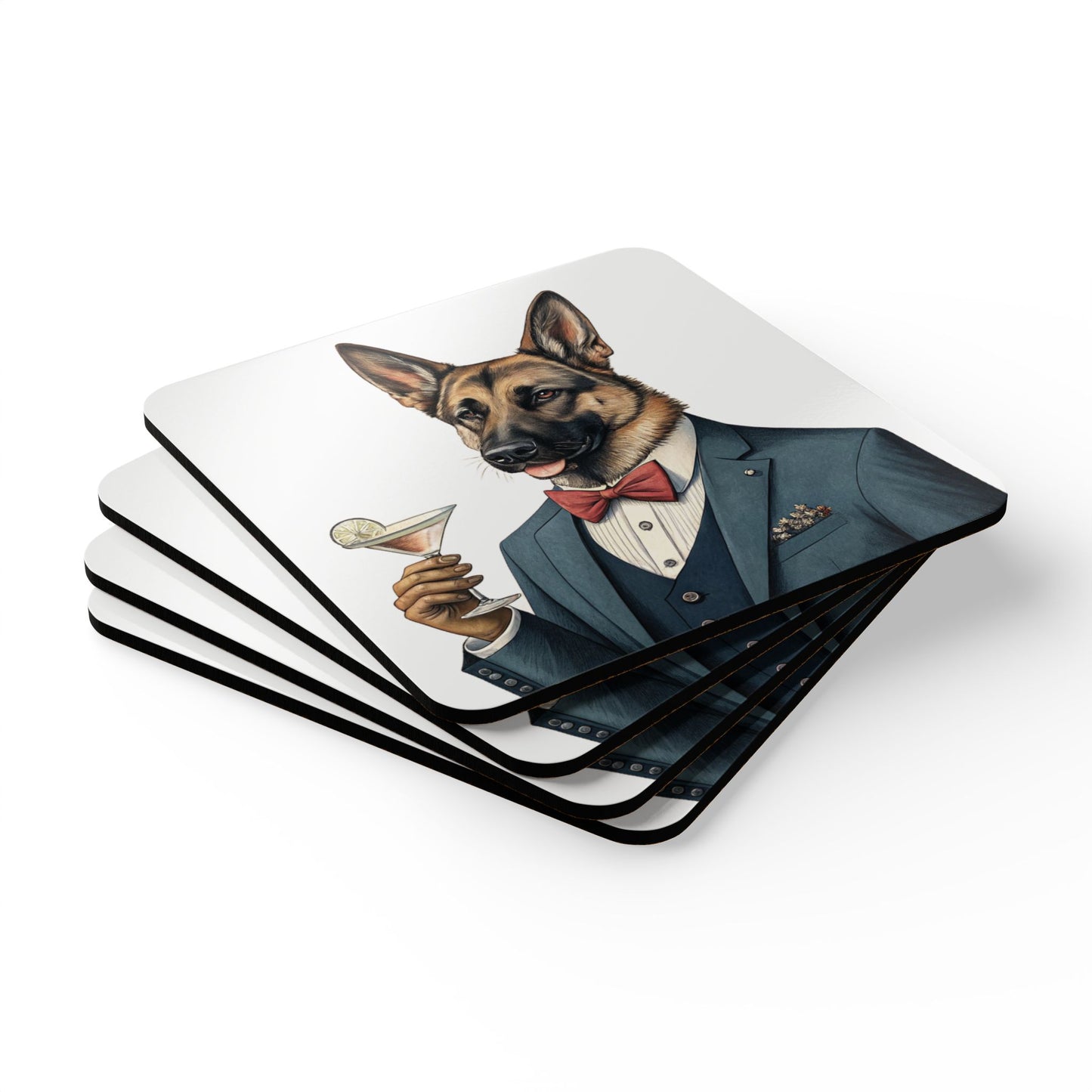 Hair of the Dog "German Shepherd" Dog-Themed Corkwood Coaster Set, Animal Lover Gift, Home Bar Accessory, Pet Lover Decor