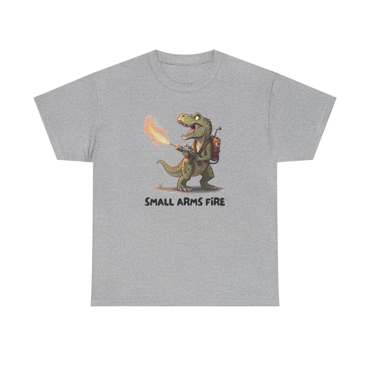 Small Arms Fire | Funny Dinosaur Tee, Unisex Cotton T-Shirt, Gift for Dino Lovers, Casual Wear, Birthday, Humor Tee, Small Arms Fire