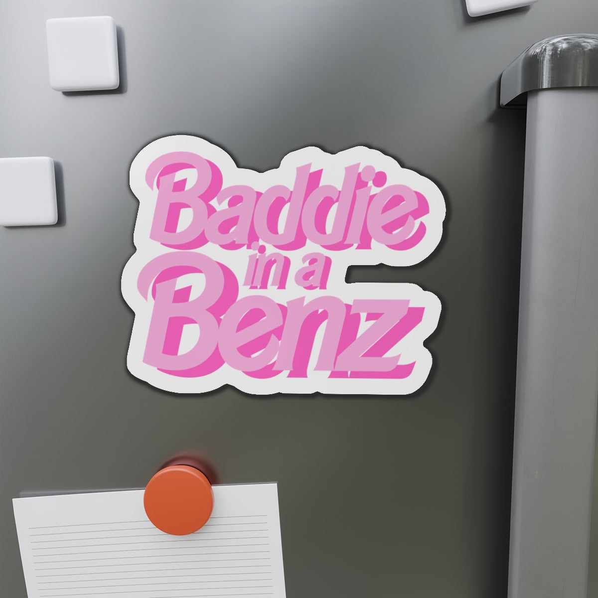 Baddie in a Benz Die-Cut Magnets: Fun Refrigerator Decor, Hipster Gift, Car Accessory, Trendy Home Decor, Stylish Motif