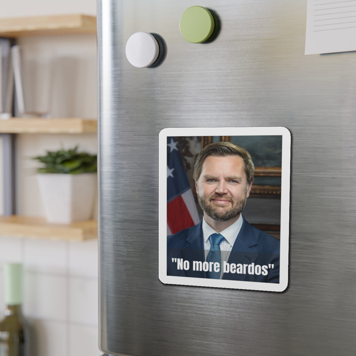 No More Beardos Satirical JD Vance Die-Cut Magnet: Humorous Political Statement, Refrigerator Magnet, Novelty Gift, Pete Hegseth