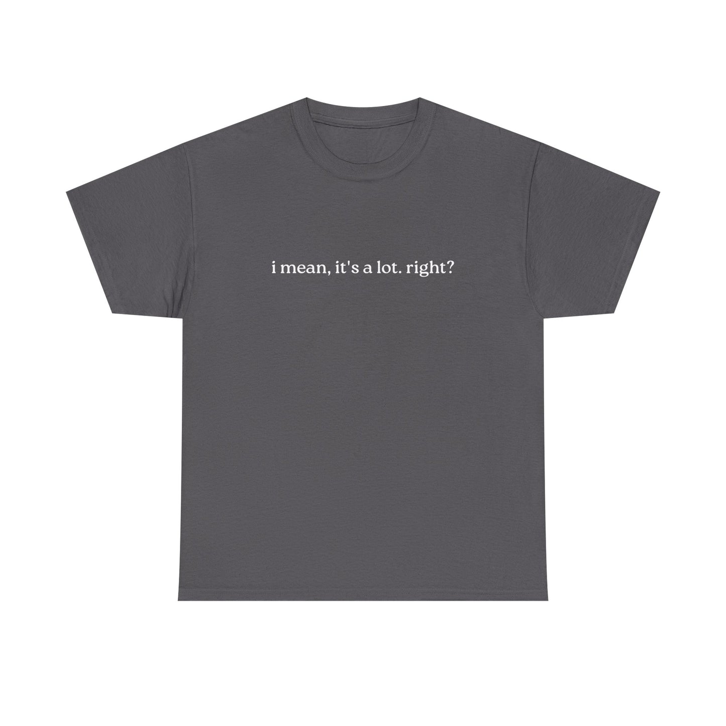 I Mean, It's a Lot. Right?| Casual Statement T-Shirt with Quote, Unisex Cotton Tee for Everyday Wear, Funny Gift for Friends
