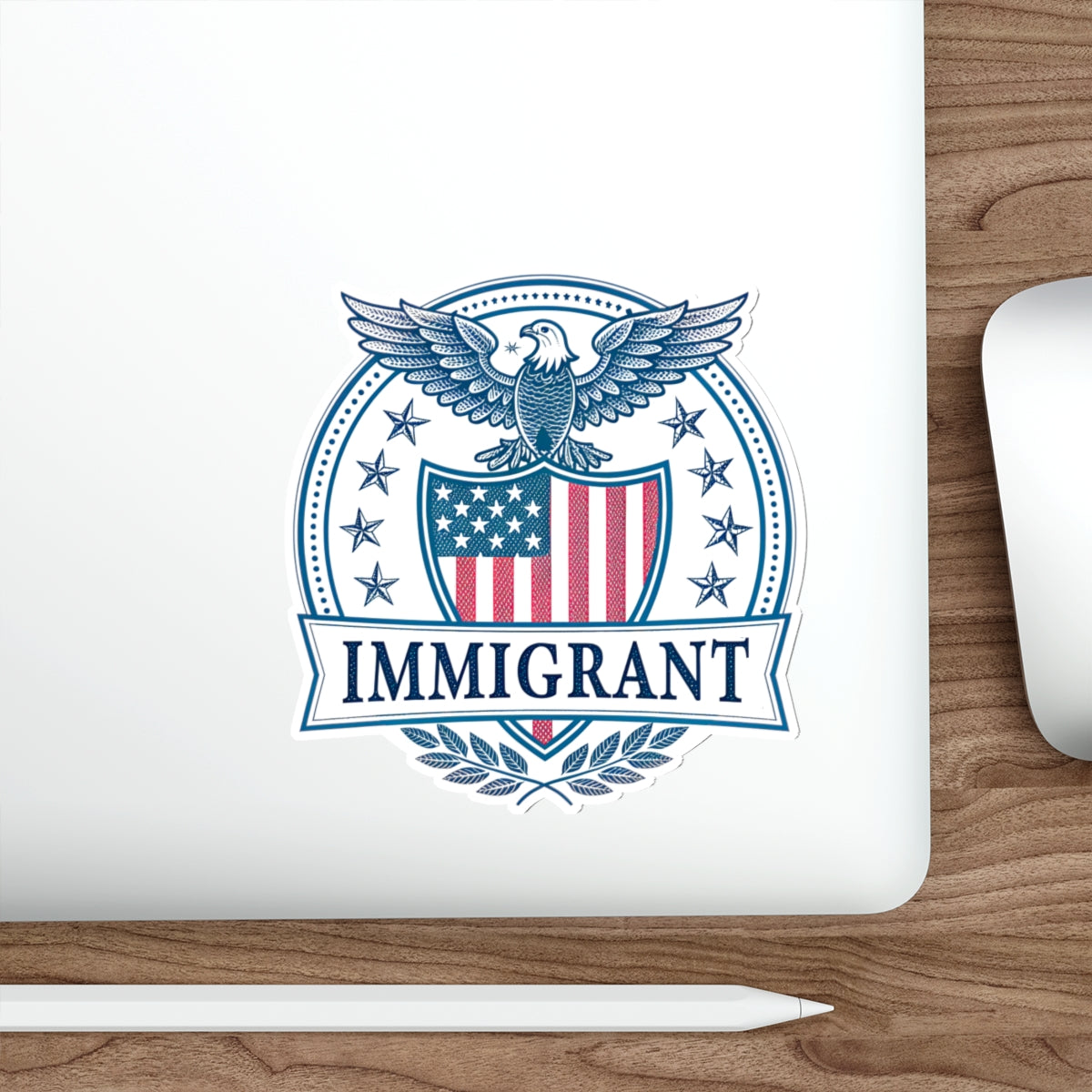 Patriotic Immigrant Die-Cut Stickers, Immigrant Pride Stickers, Laptop Decal, USA Eagle Emblem, Gift for Immigrants, Political Stickers