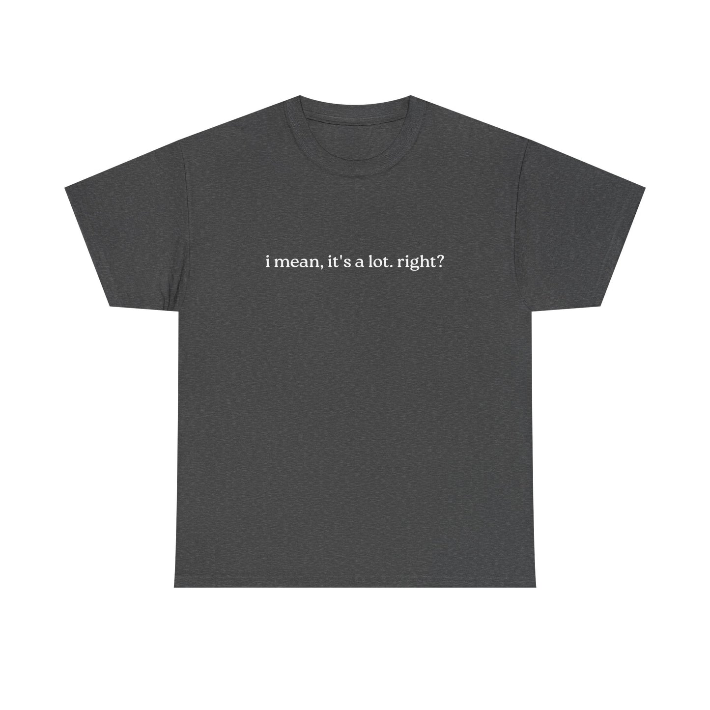 I Mean, It's a Lot. Right?| Casual Statement T-Shirt with Quote, Unisex Cotton Tee for Everyday Wear, Funny Gift for Friends