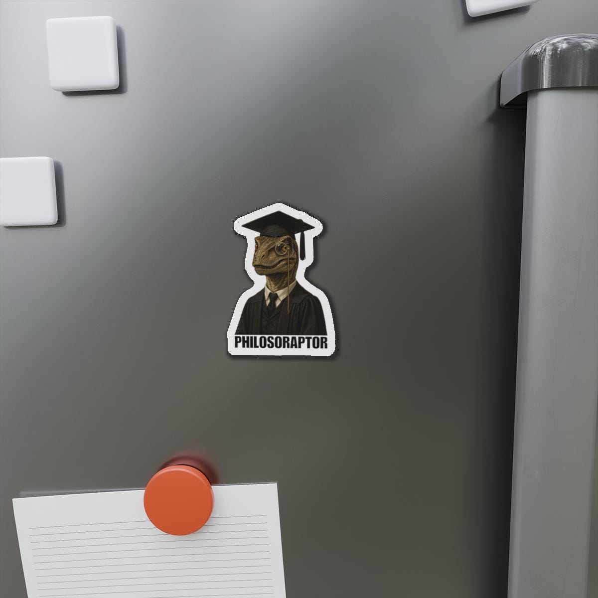 Philosoraptor Die-Cut Magnet | Funny Graduation Decor, Cool Gift for Graduates, Quirky Kitchen Magnet, Unique Home Decor, Educational Gift