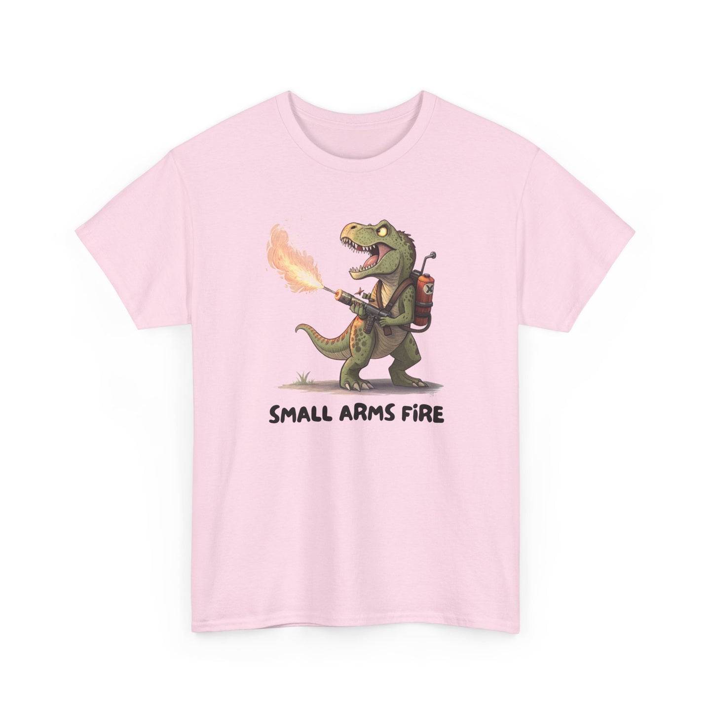Small Arms Fire | Funny Dinosaur Tee, Unisex Cotton T-Shirt, Gift for Dino Lovers, Casual Wear, Birthday, Humor Tee, Small Arms Fire