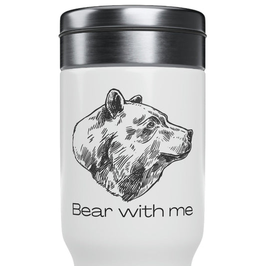 Bear With Me Stainless Steel Travel Mug with Handle, 14oz Animal Design Wildlife Nature Coffee Go Cup Drink Holder