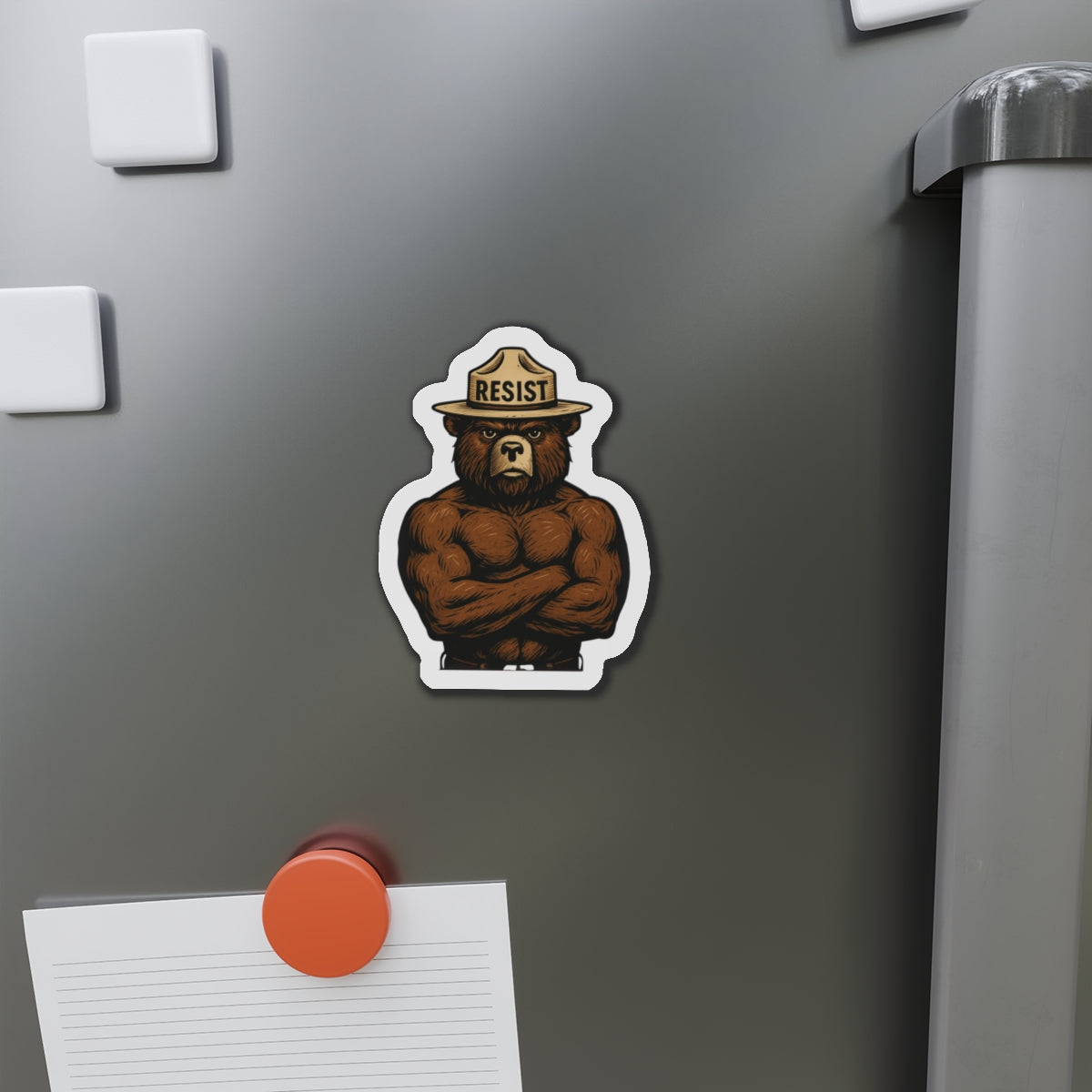 Smokey Says Resist | Bear Die-Cut Magnets | Motivational Fridge Decor, Unique Gift for Nature Lovers, Strength and Empowerment