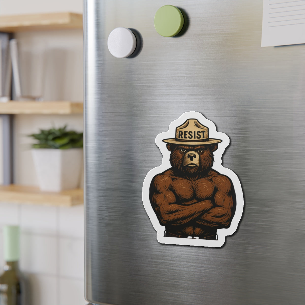 Smokey Says Resist | Bear Die-Cut Magnets | Motivational Fridge Decor, Unique Gift for Nature Lovers, Strength and Empowerment