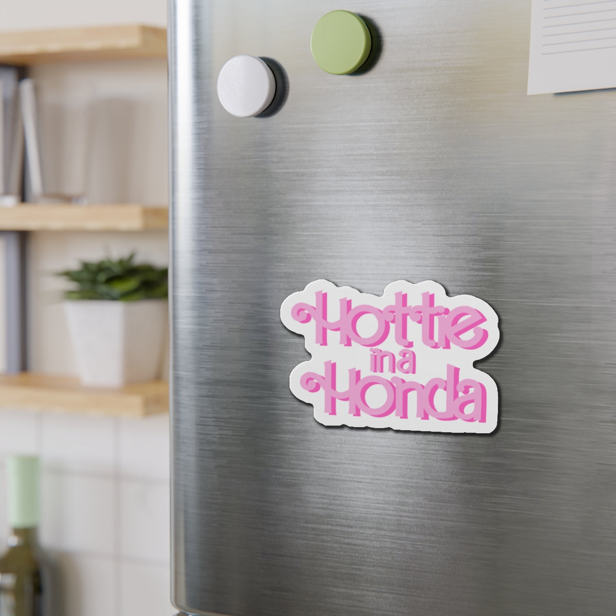 Hottie in a Honda Car Magnet, Trendy Refrigerator Decor, Fun Gift for Car Enthusiasts, Pink Die-Cut Magnet, Cute Home Accessories