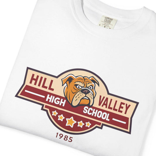 Hill Valley High School T-Shirt Back to the Future Bulldog Tee, 1985 Retro Unisex Shirt, Vintage School Spirit Gift, Movie-Inspired Apparel
