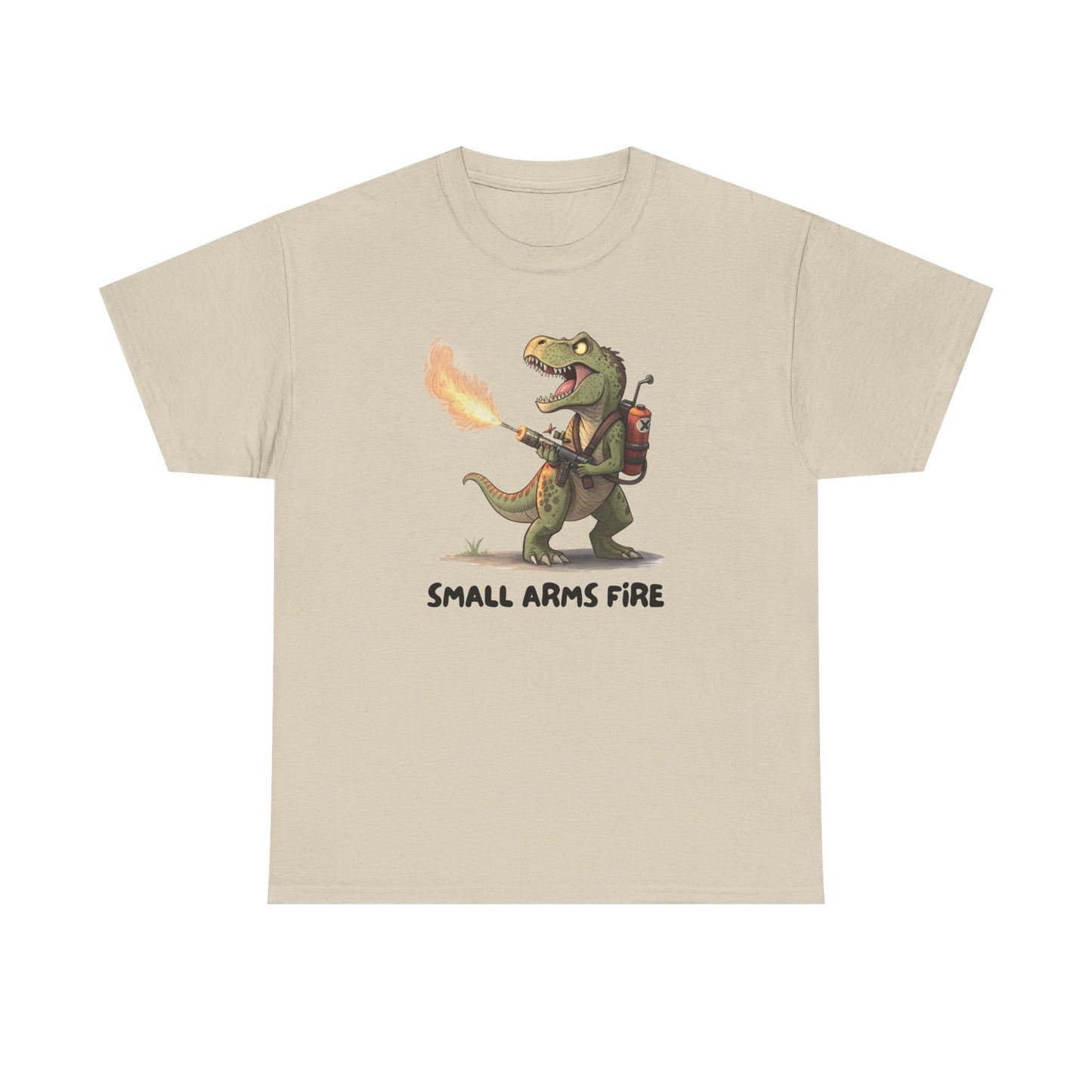 Small Arms Fire | Funny Dinosaur Tee, Unisex Cotton T-Shirt, Gift for Dino Lovers, Casual Wear, Birthday, Humor Tee, Small Arms Fire