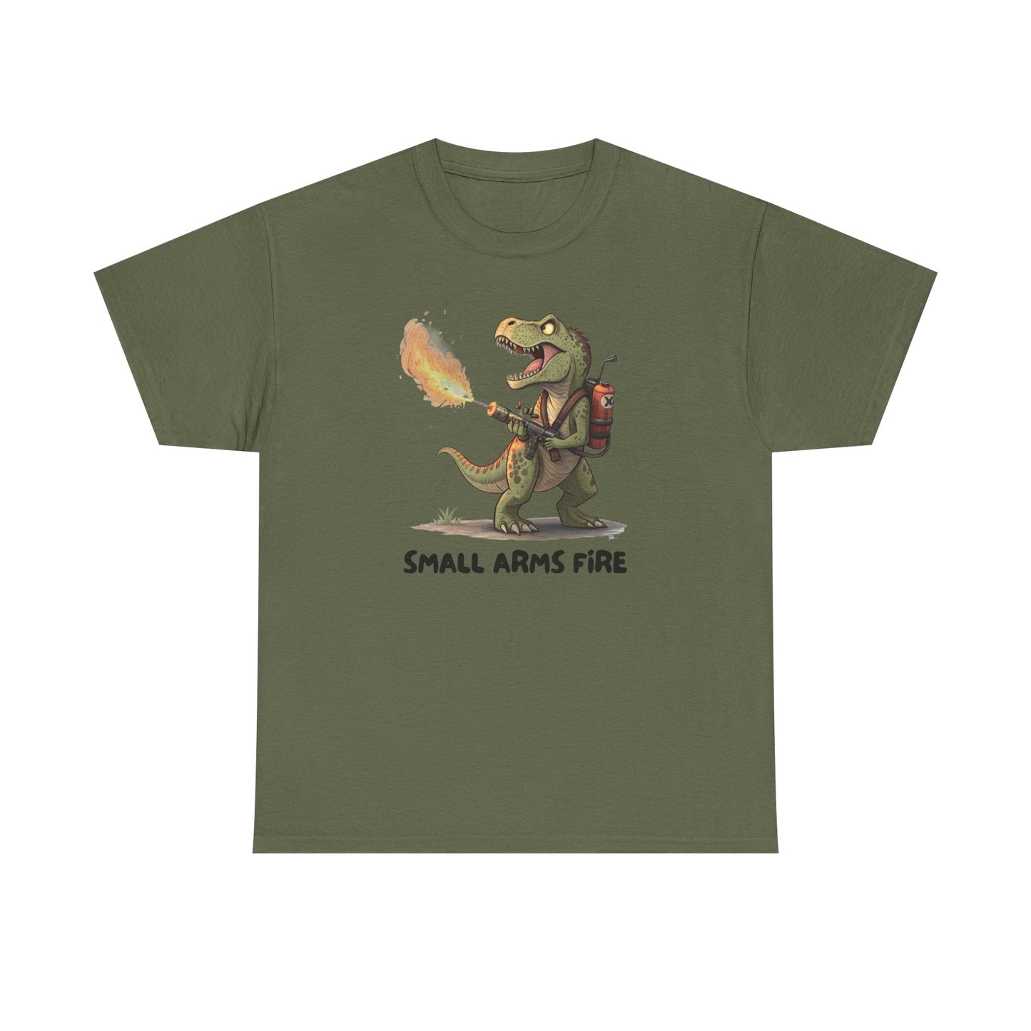 Small Arms Fire | Funny Dinosaur Tee, Unisex Cotton T-Shirt, Gift for Dino Lovers, Casual Wear, Birthday, Humor Tee, Small Arms Fire