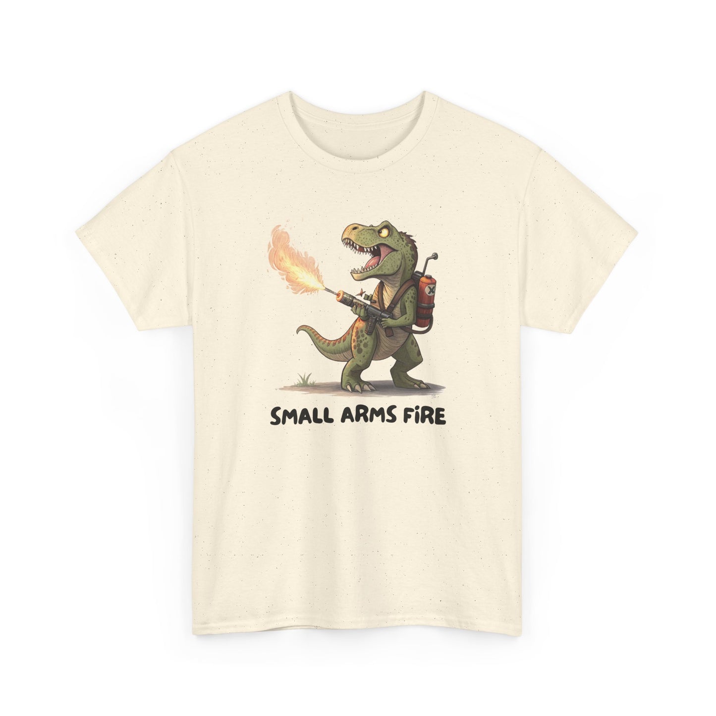 Small Arms Fire | Funny Dinosaur Tee, Unisex Cotton T-Shirt, Gift for Dino Lovers, Casual Wear, Birthday, Humor Tee, Small Arms Fire