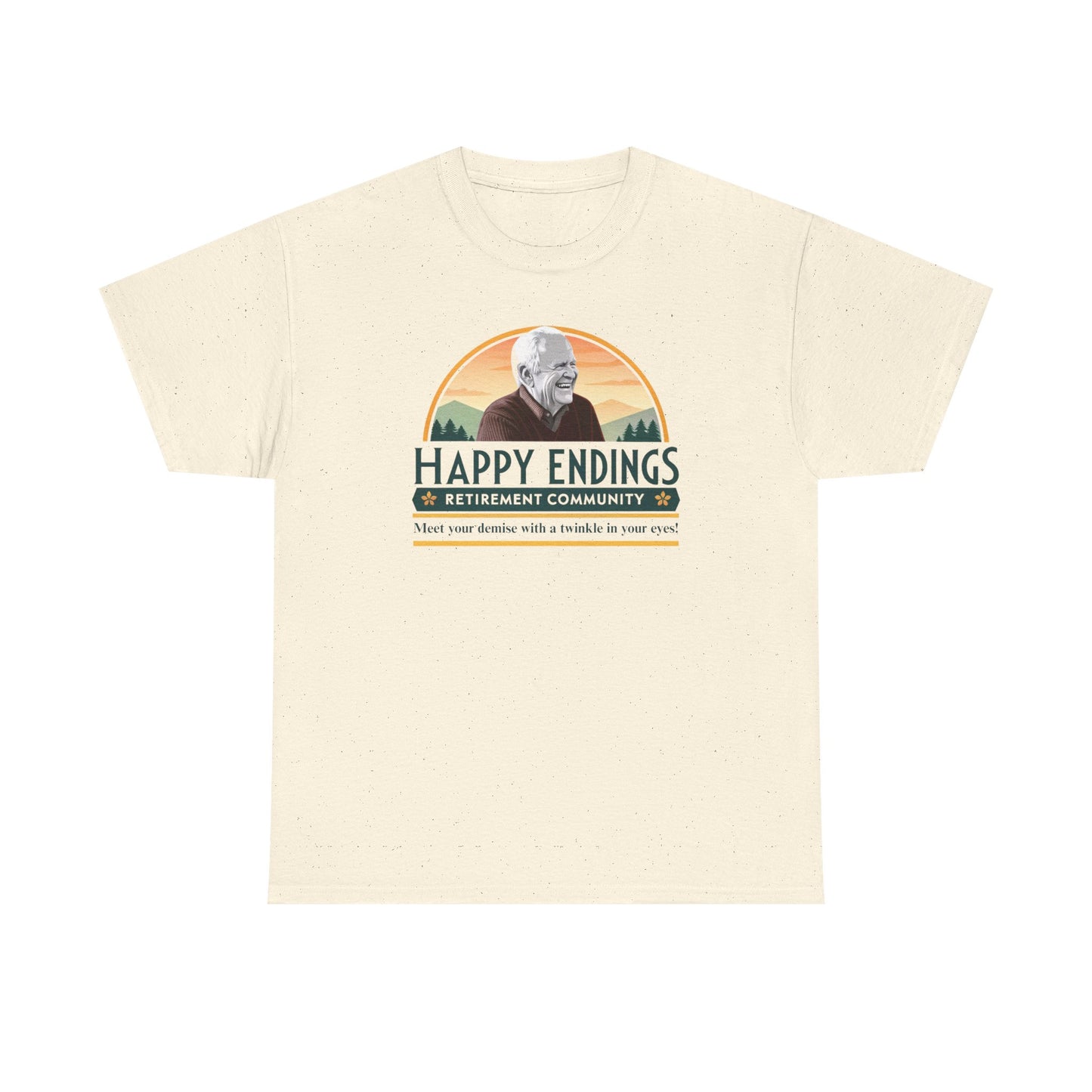 Retirement Community Tee - Happy Endings Fun Shirt, Unisex Cotton Tee, Gift for Retiree, Retirement Party Tee, Humor Shirt