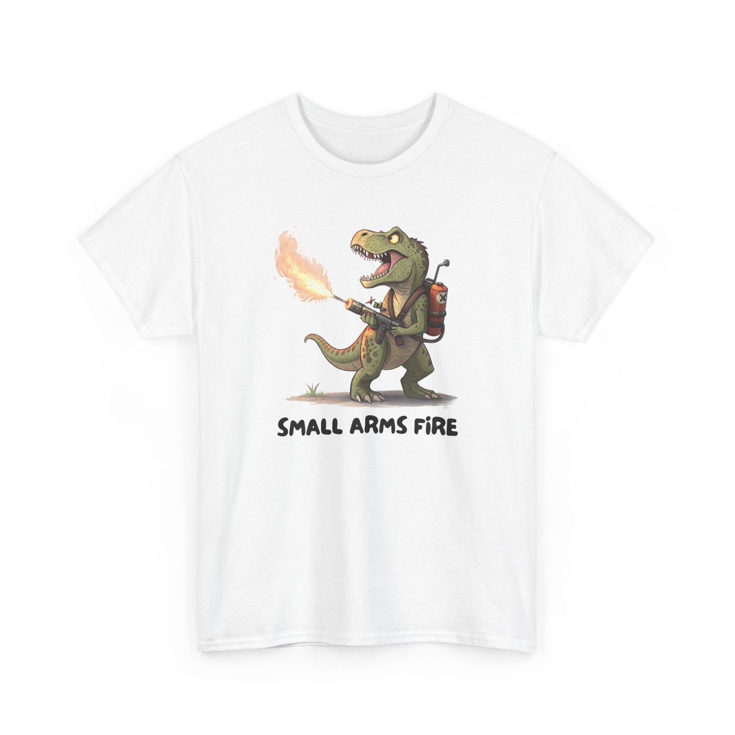 Small Arms Fire | Funny Dinosaur Tee, Unisex Cotton T-Shirt, Gift for Dino Lovers, Casual Wear, Birthday, Humor Tee, Small Arms Fire