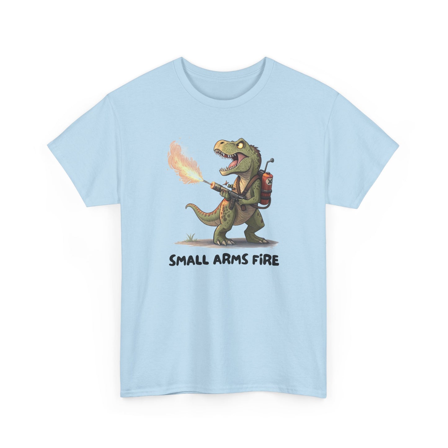 Small Arms Fire | Funny Dinosaur Tee, Unisex Cotton T-Shirt, Gift for Dino Lovers, Casual Wear, Birthday, Humor Tee, Small Arms Fire
