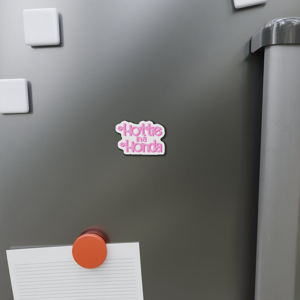 Hottie in a Honda Car Magnet, Trendy Refrigerator Decor, Fun Gift for Car Enthusiasts, Pink Die-Cut Magnet, Cute Home Accessories