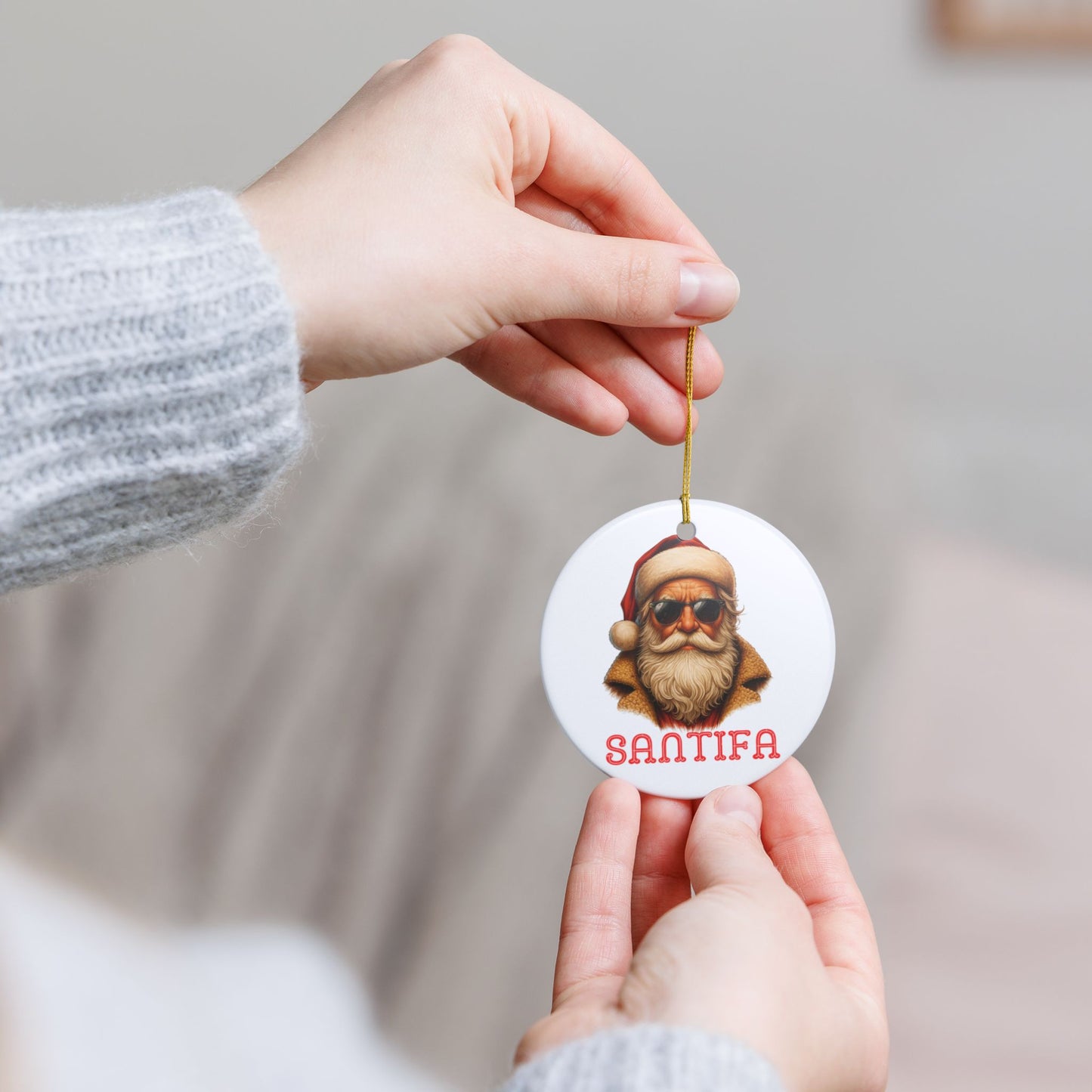 Santifa Santa Ceramic Ornament | Antifa |Anti Fascist | Foxtrot Delta Tango | Christmas Decor | Tree Ornament