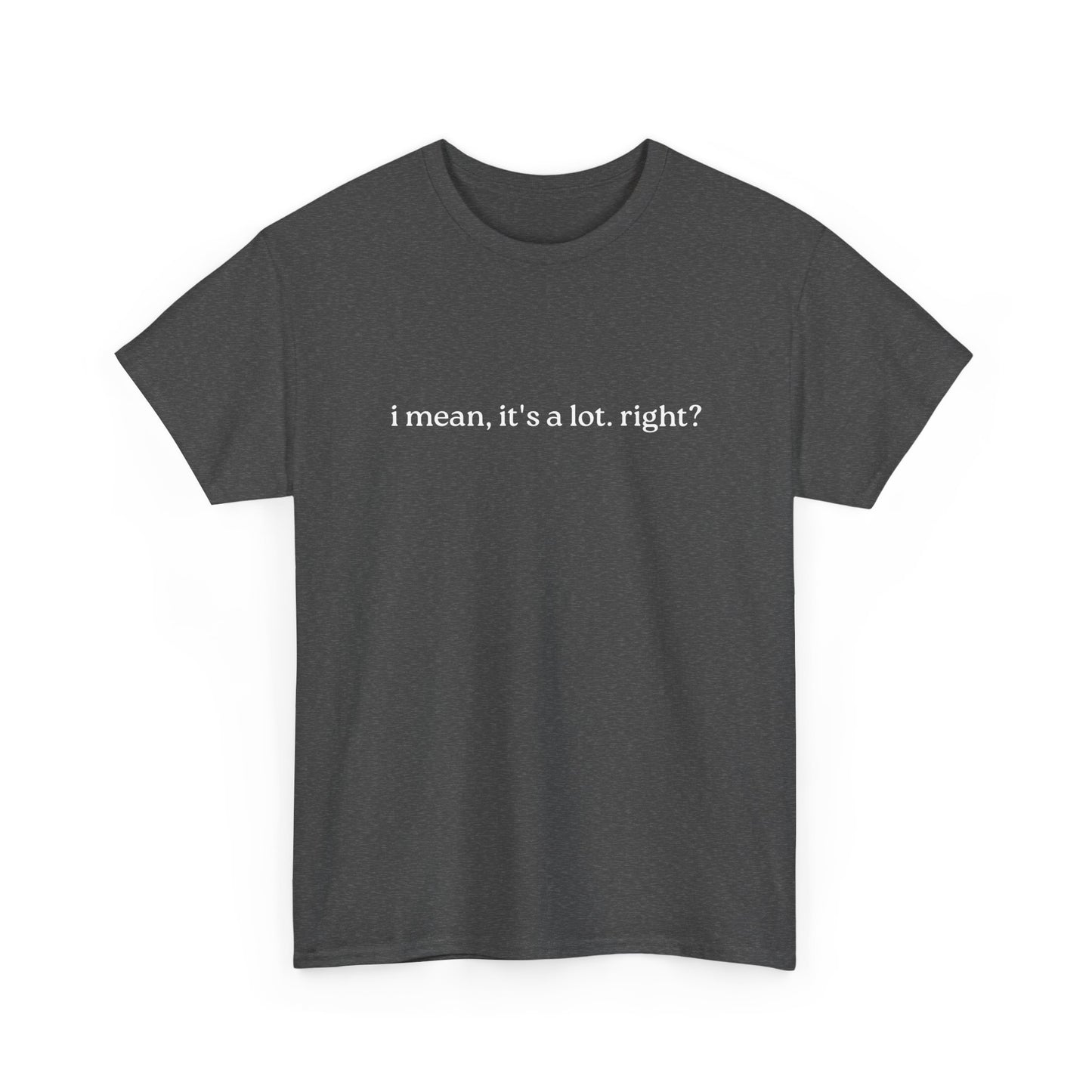 I Mean, It's a Lot. Right?| Casual Statement T-Shirt with Quote, Unisex Cotton Tee for Everyday Wear, Funny Gift for Friends