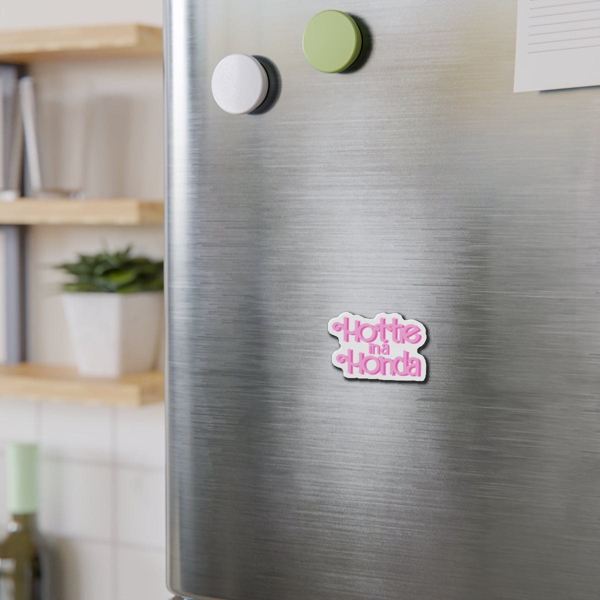 Hottie in a Honda Car Magnet, Trendy Refrigerator Decor, Fun Gift for Car Enthusiasts, Pink Die-Cut Magnet, Cute Home Accessories