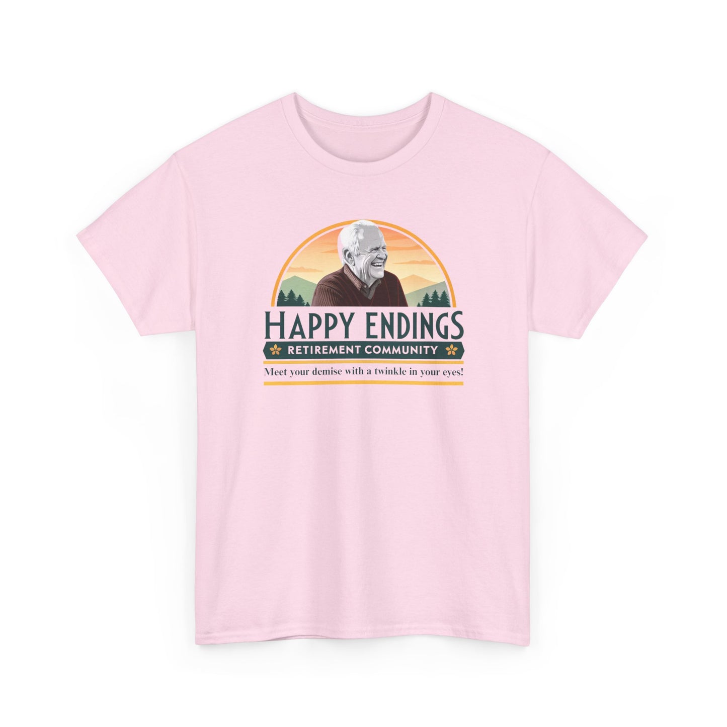 Retirement Community Tee - Happy Endings Fun Shirt, Unisex Cotton Tee, Gift for Retiree, Retirement Party Tee, Humor Shirt