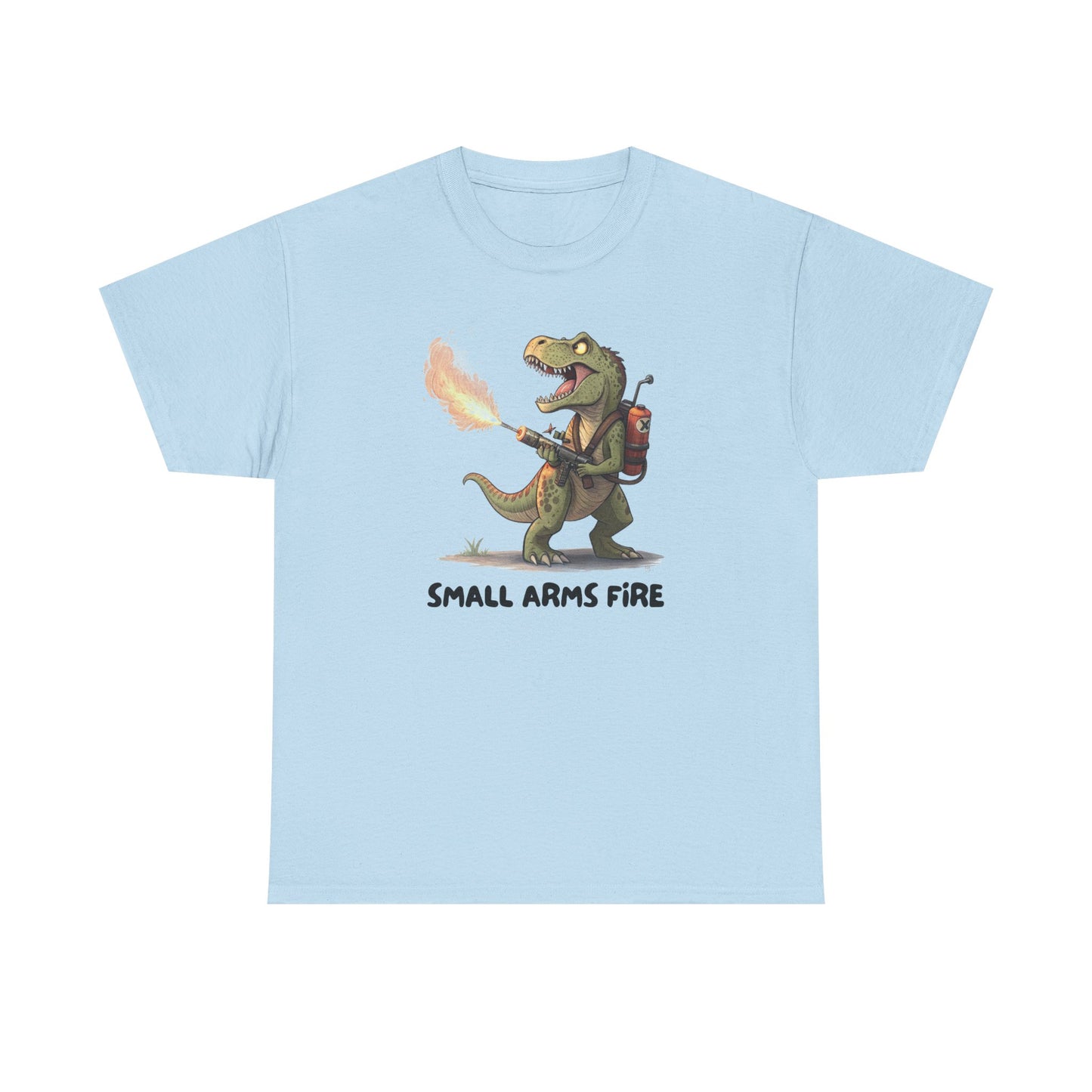Small Arms Fire | Funny Dinosaur Tee, Unisex Cotton T-Shirt, Gift for Dino Lovers, Casual Wear, Birthday, Humor Tee, Small Arms Fire