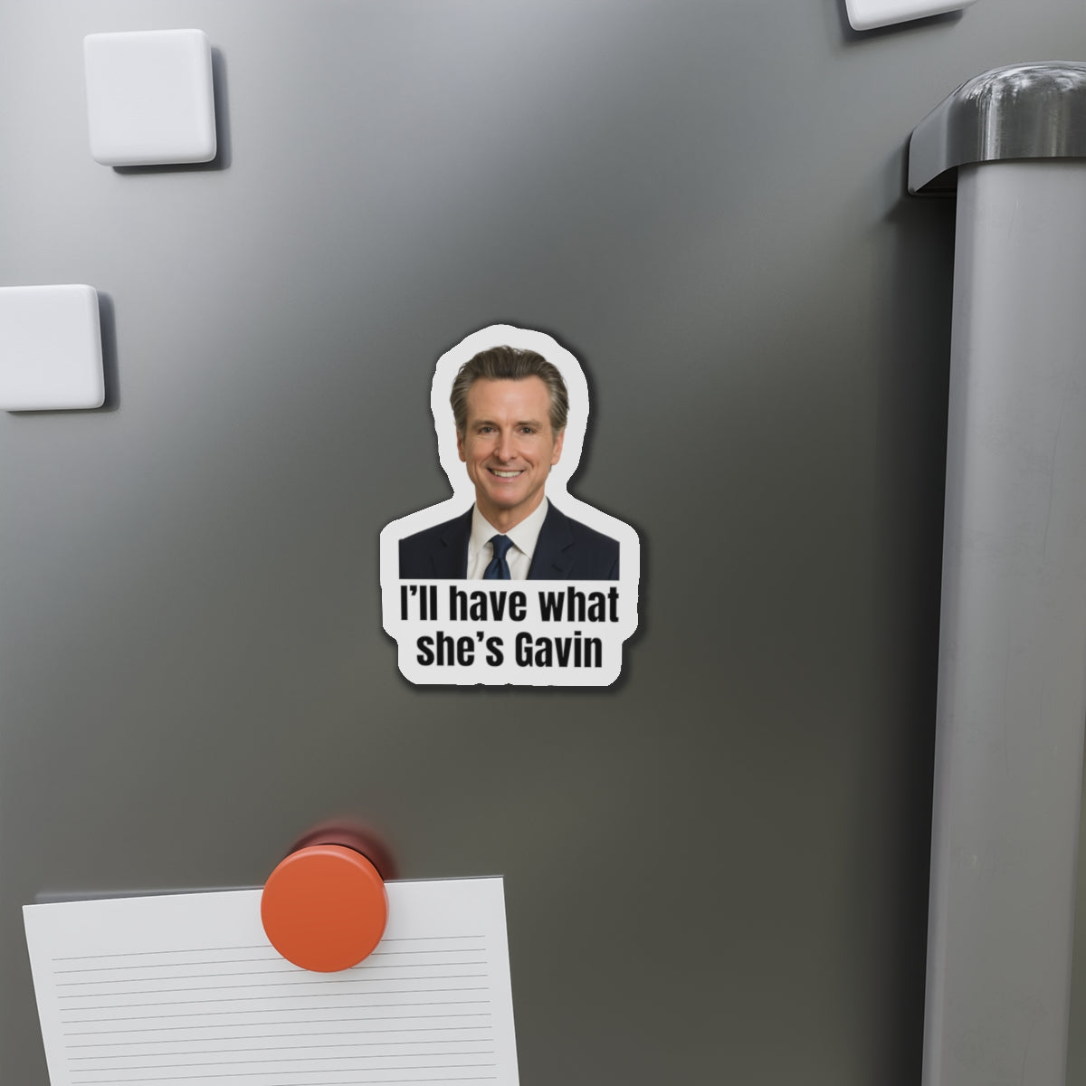 Gavin Newsom Humorous Die-Cut Magnets: Fun Kitchen Decor for Political Fans, Office Humor, Gift for Friends, Collectible Magnet