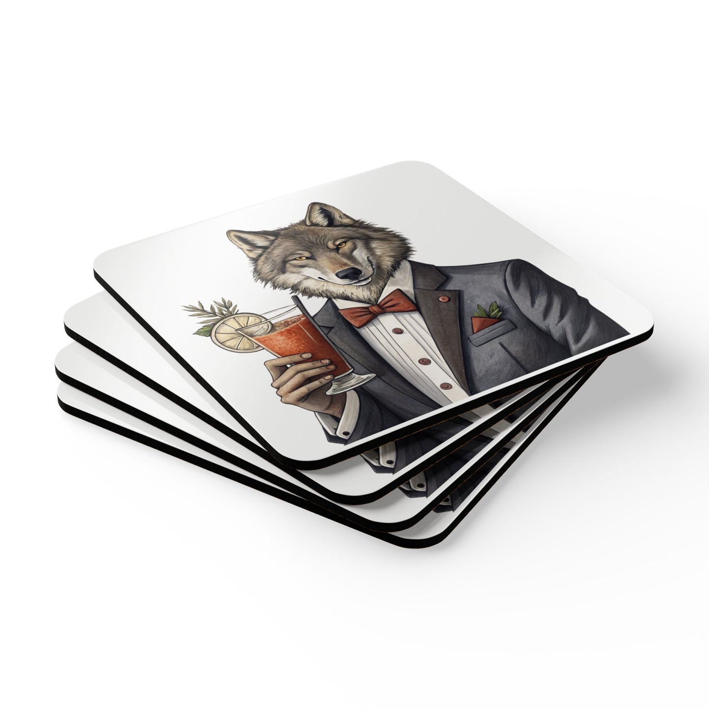 Hair of the Dog "Wolf" Animal-Themed Coaster Set, Unique Home Bar Decor, Cocktail Accessories, Gift for Animal Lovers, Party Decor