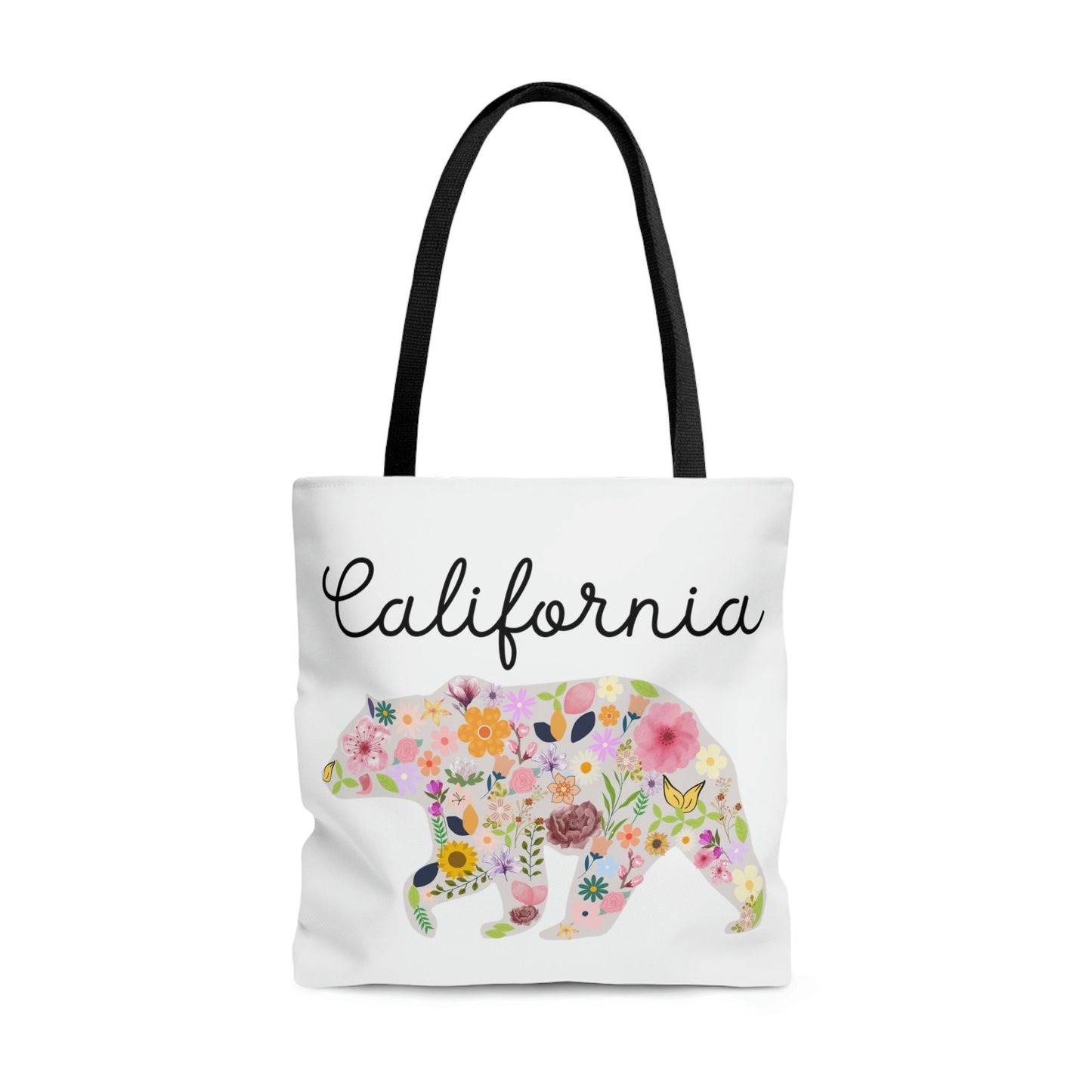 California Bear Floral Design Flowers Cali AOP Tote Bag