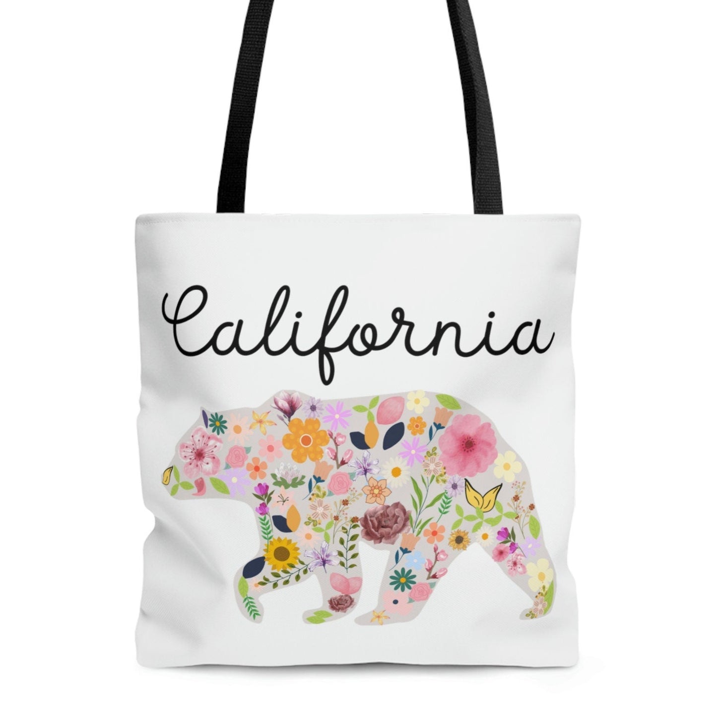 California Bear Floral Design Flowers Cali AOP Tote Bag
