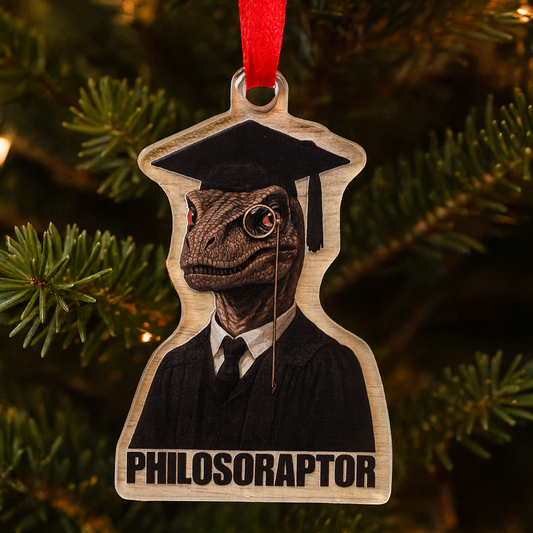 Philosoraptor Custom Cut Acrylic Ornament | Jurassic Park Fans | Velociraptor | Gifts for Educators | Christmas Decor