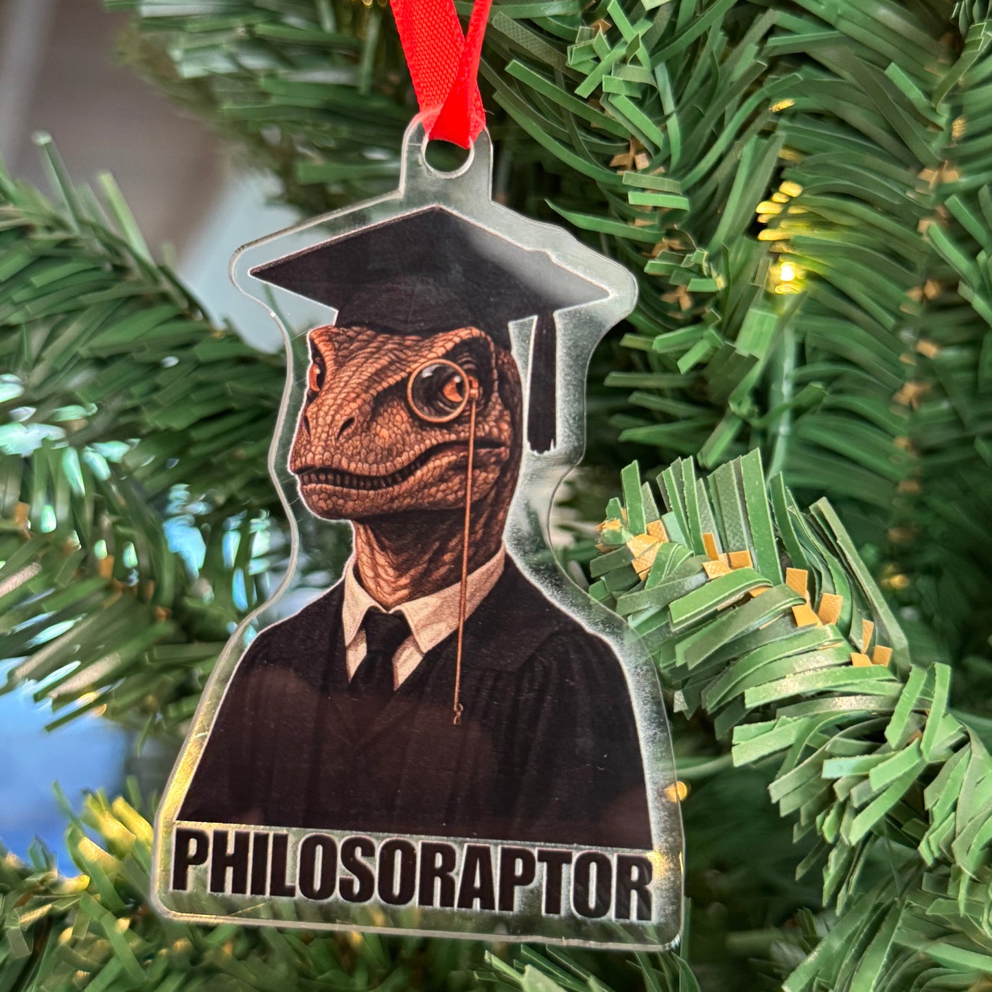 Philosoraptor Custom Cut Acrylic Ornament | Dinosaurs | Velociraptor | Education | Puns