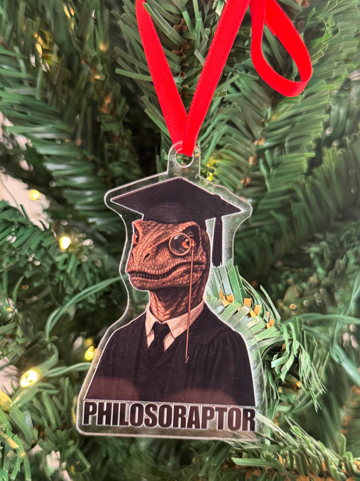 Philosoraptor Custom Cut Acrylic Ornament | Dinosaurs | Velociraptor | Education | Puns
