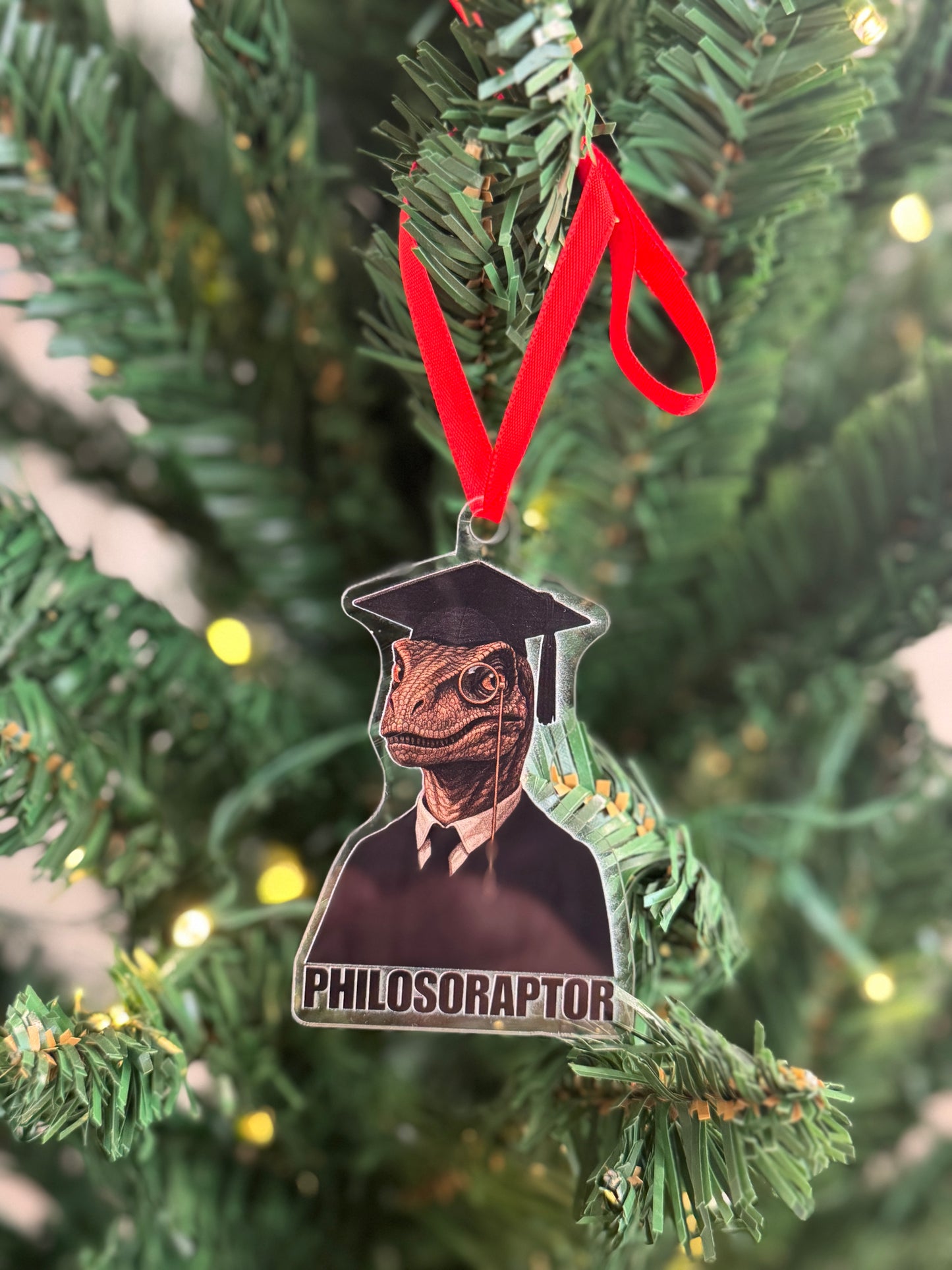 Philosoraptor Custom Cut Acrylic Ornament | Dinosaurs | Velociraptor | Education | Puns
