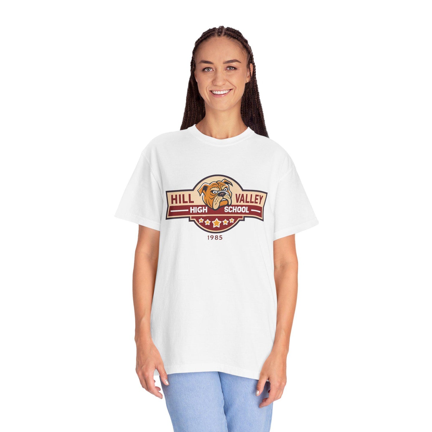 Hill Valley High School T-Shirt Back to the Future Bulldog Tee, 1985 Retro Unisex Shirt, Vintage School Spirit Gift, Movie-Inspired Apparel
