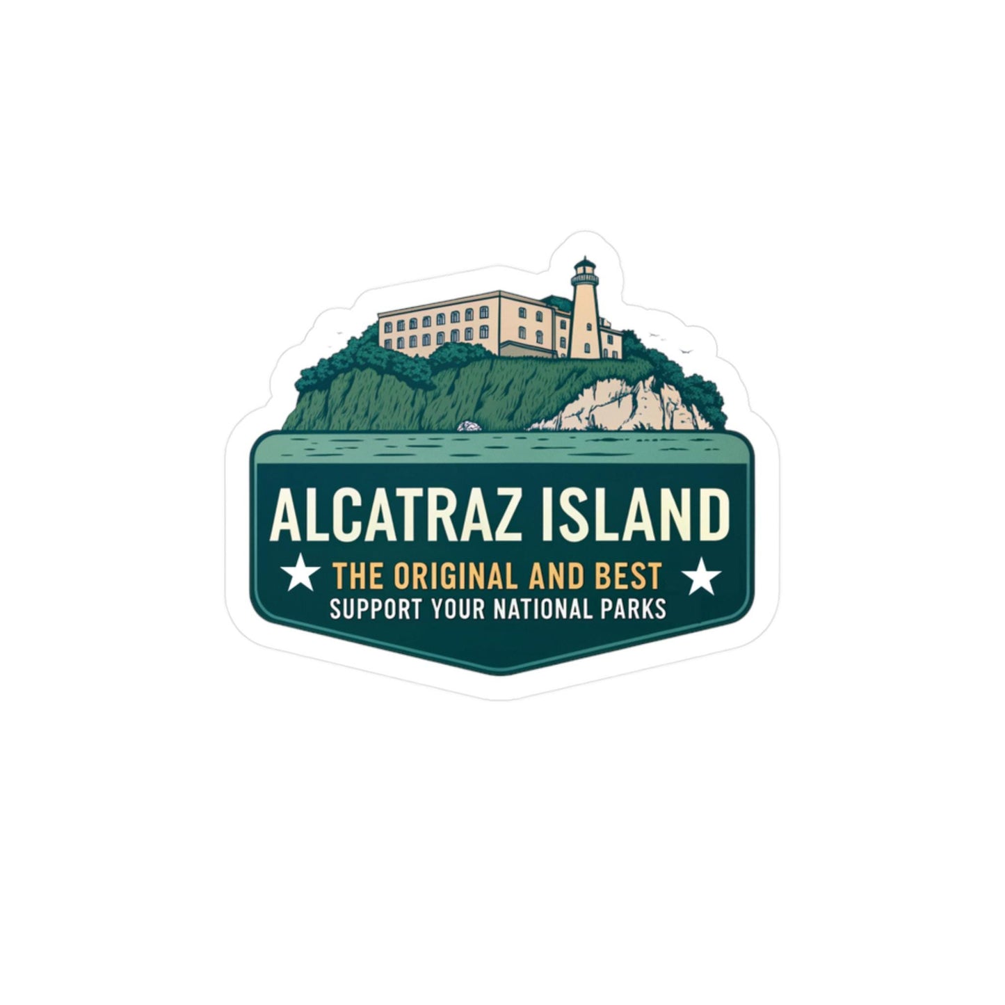 Alcatraz Island Sticker, National Parks Kiss-Cut Vinyl Decal, Outdoor Travel Laptop Sticker, Gift for Park Lovers & History Buffs
