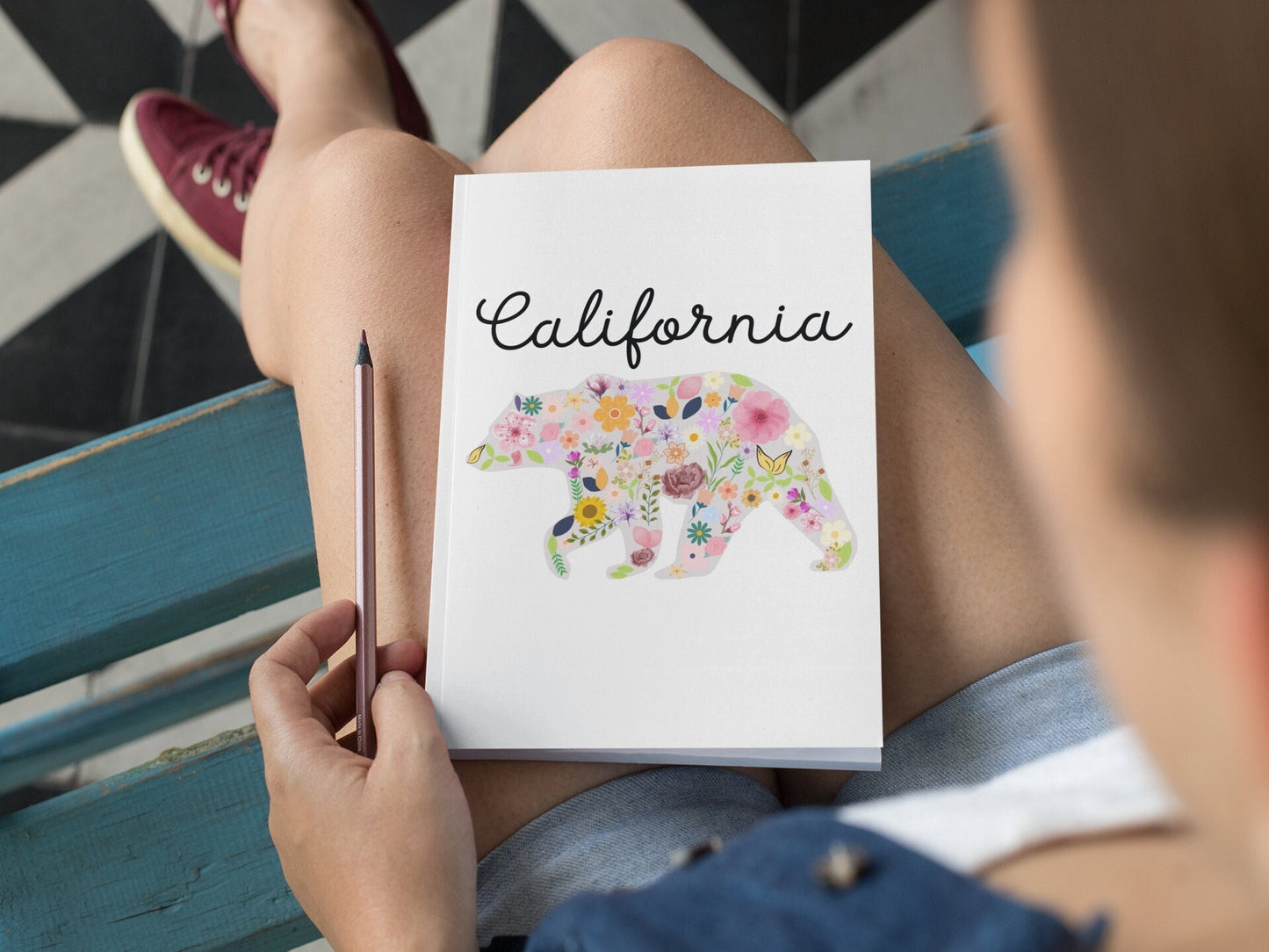 California Bear Flower Design Journal - Ruled Line Floral Cali Golden State